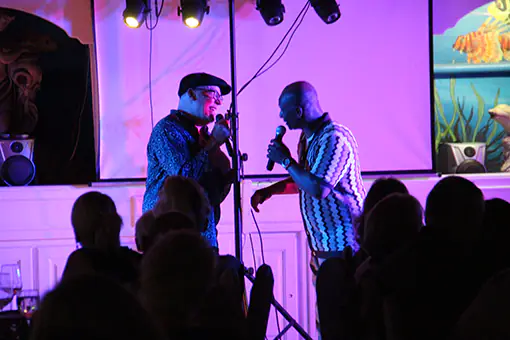 Steve Brookstein and Andy Abraham at Los Cucalos Restaurant 15th October 2024 rewind spain 9