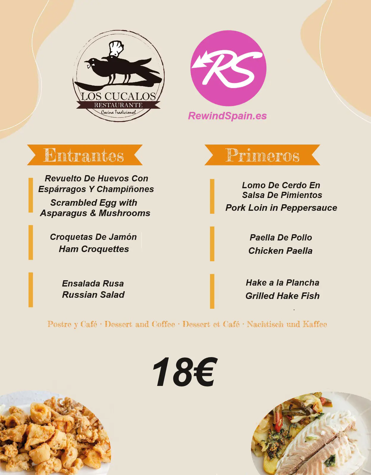 The Desperados rewind spain Wednesday 18th September 2024 Restaurante Los Cucalos menu